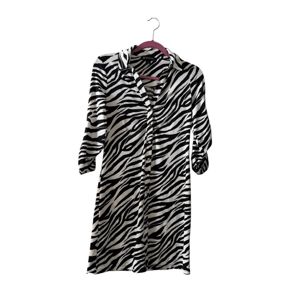 INC Zebra Print Rhinestone Button Shirt Dress - Picture 3 of 5